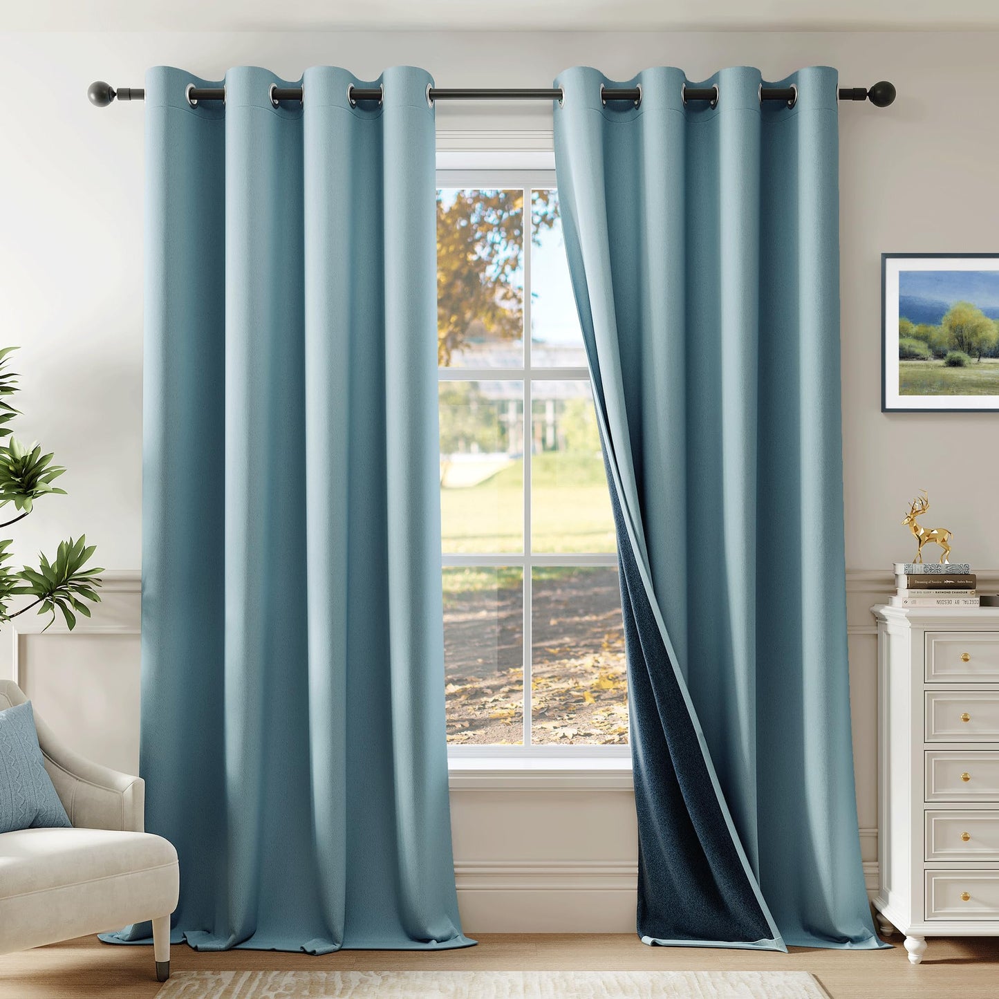 Beauoop 100% Blackout Curtains 84 Inch Long 2 Panels for Bedroom Living Room Stone Blue Solid Room Darkening Thermal Insulated Soundproof Energy Saving Grommet Top Window Treatment Drapes52x84 2 Set