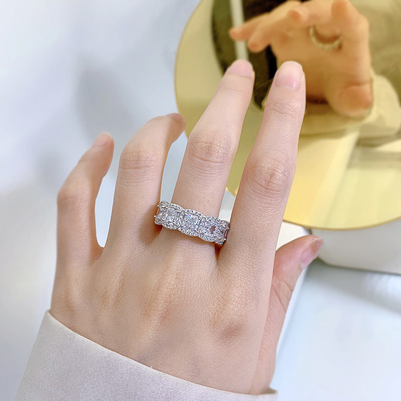 Luxury S925 Sterling Silver High Carbon Diamond Ring