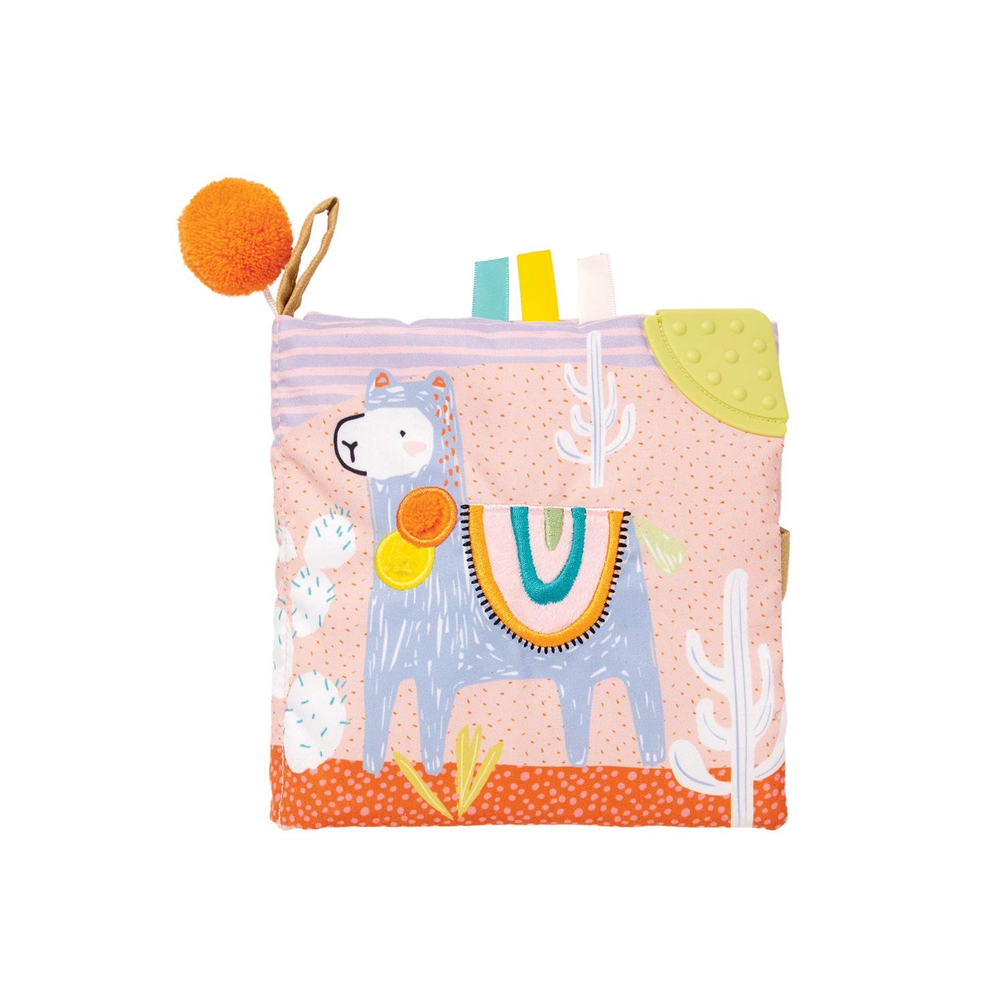 Manhattan Toy Llama Themed Soft Baby Activity Book with Squeaker Crinkle Paper and Baby-Safe Mirror
